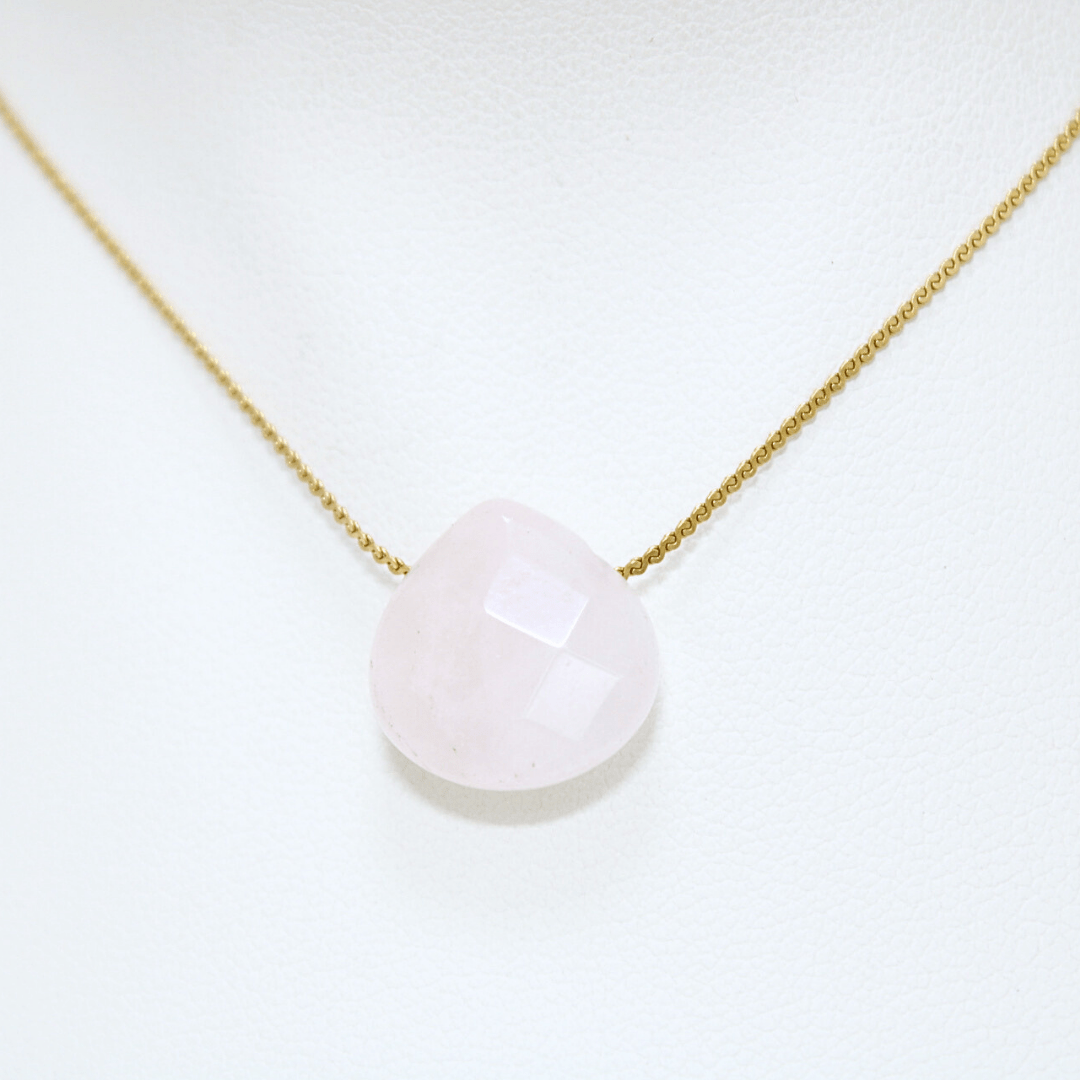 Collar Cuarzo Rosa Acero Inoxidable