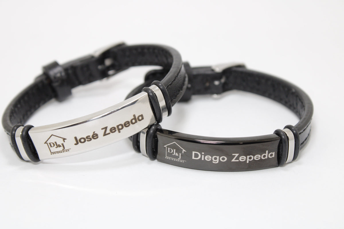 Brazalete placa acero correa piel estilo reloj