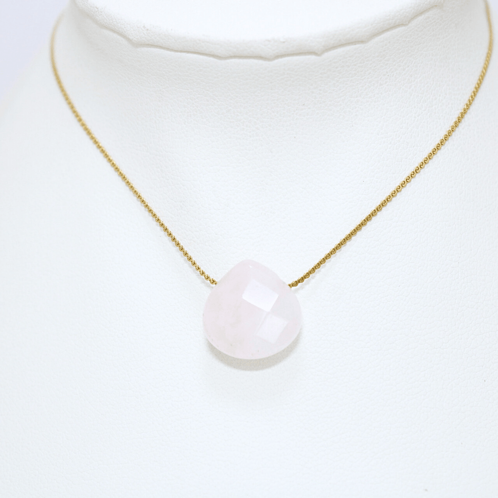 Collar Cuarzo Rosa Acero Inoxidable