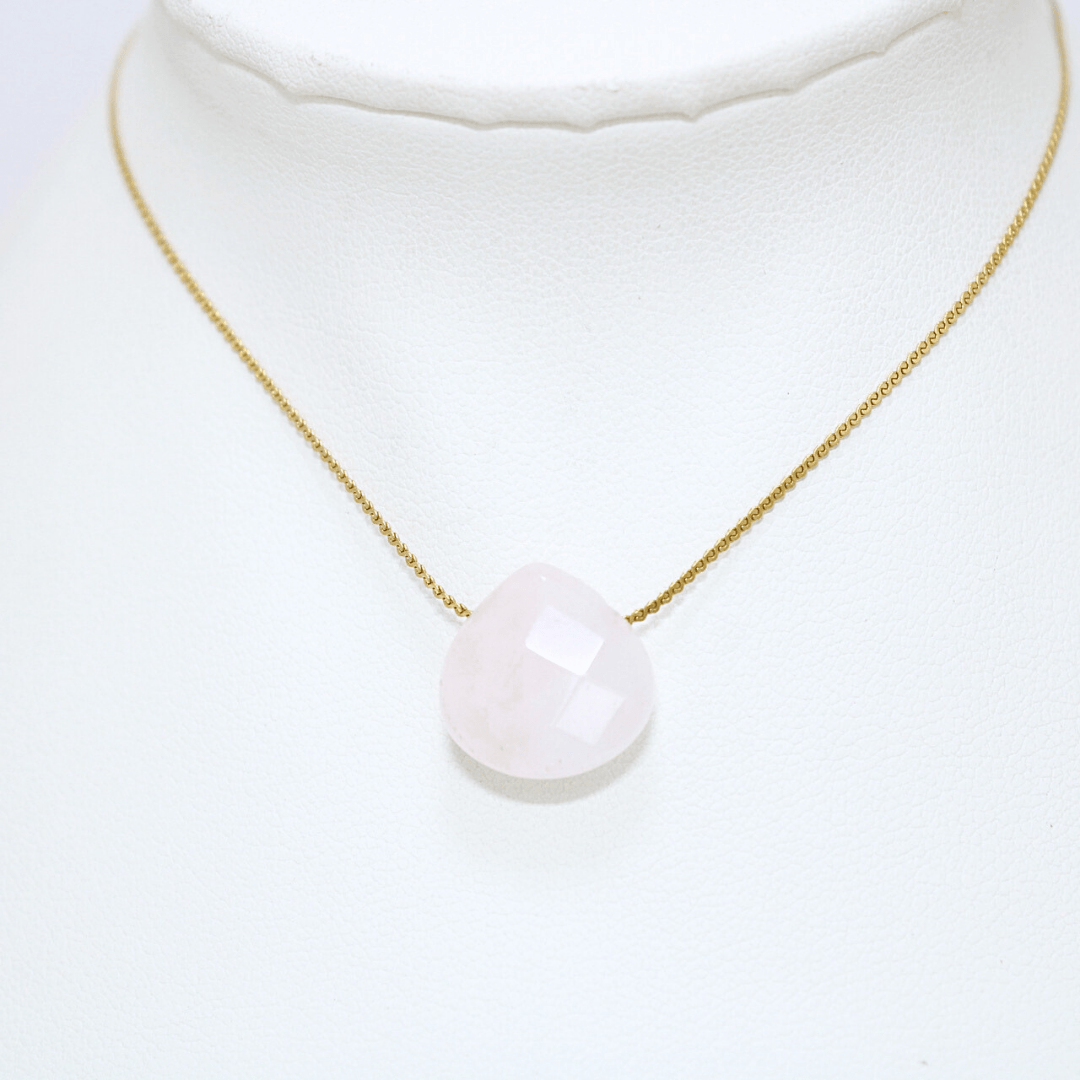 Collar Cuarzo Rosa Acero Inoxidable