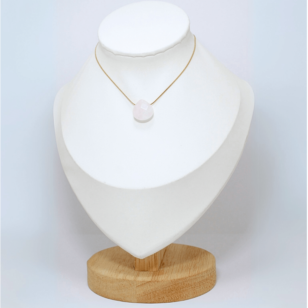 Collar Cuarzo Rosa Acero Inoxidable
