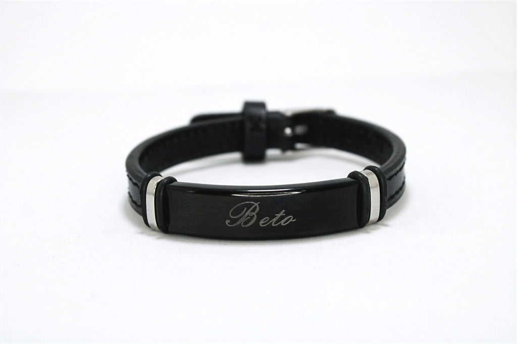 Brazalete placa acero correa piel estilo reloj