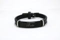 Brazalete placa acero correa piel estilo reloj