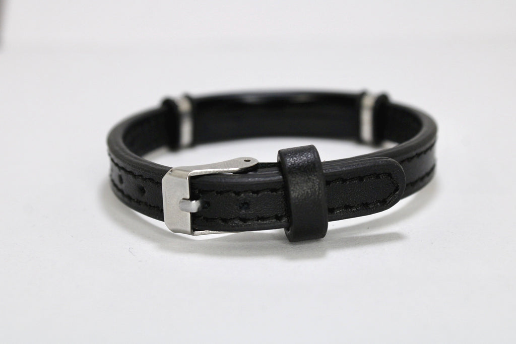 Brazalete placa acero correa piel estilo reloj