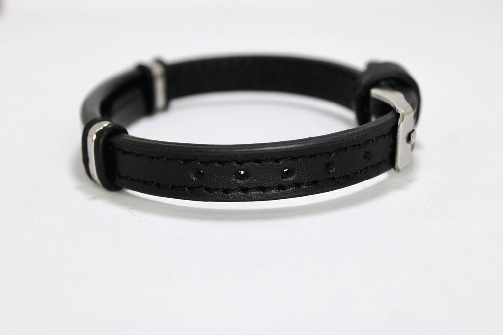 Brazalete placa acero correa piel estilo reloj