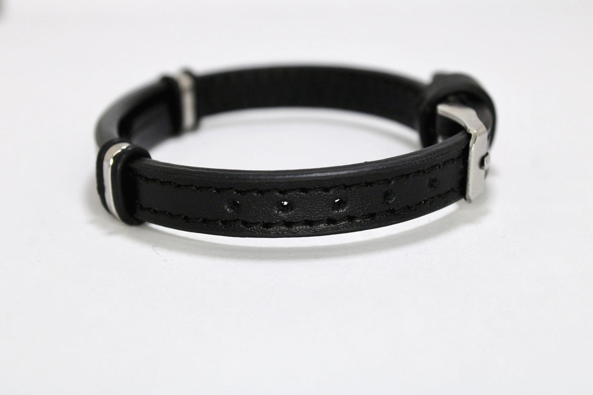 Brazalete placa acero correa piel estilo reloj