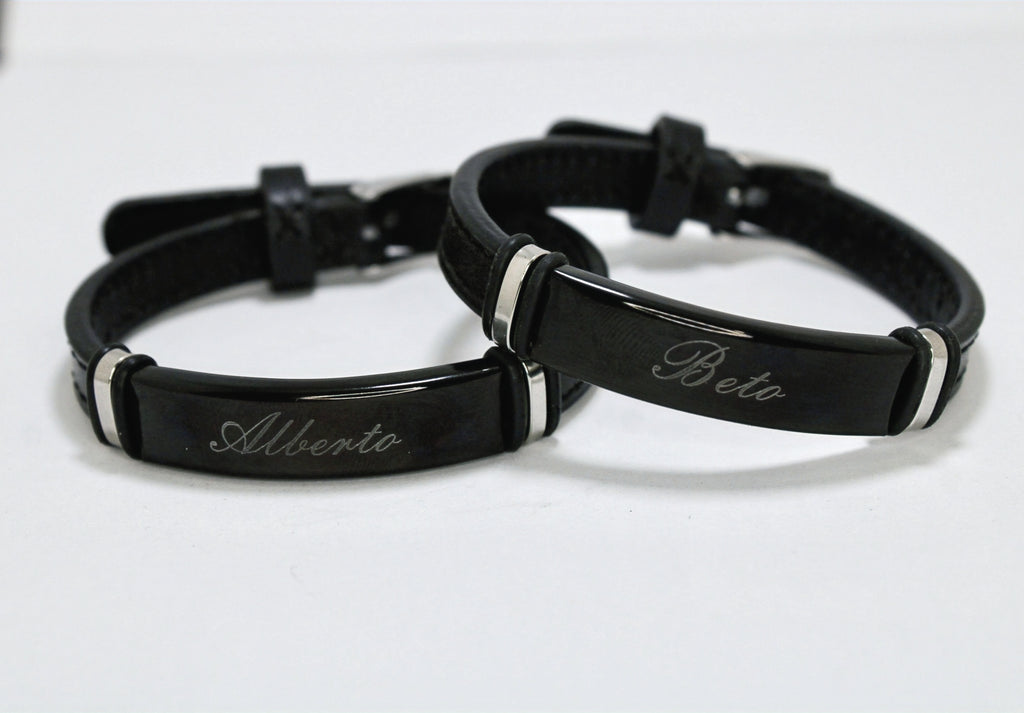 Brazalete placa acero correa piel estilo reloj
