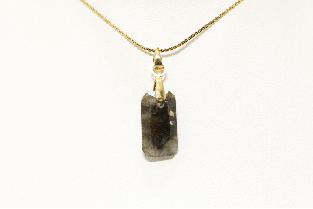 Collar Cuarzo Ahumado Rectangular Acero Inoxidable