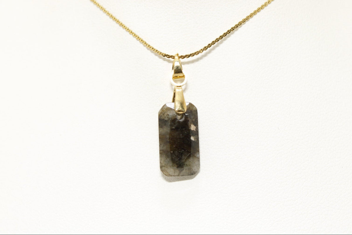 Collar Cuarzo Ahumado Rectangular Acero Inoxidable
