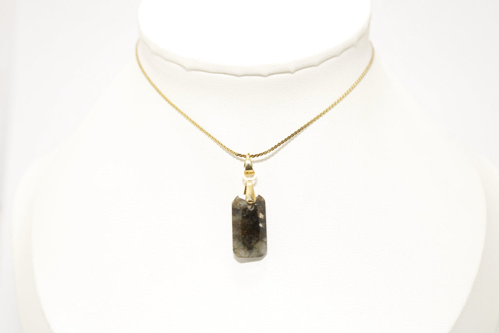 Collar Cuarzo Ahumado Rectangular Acero Inoxidable