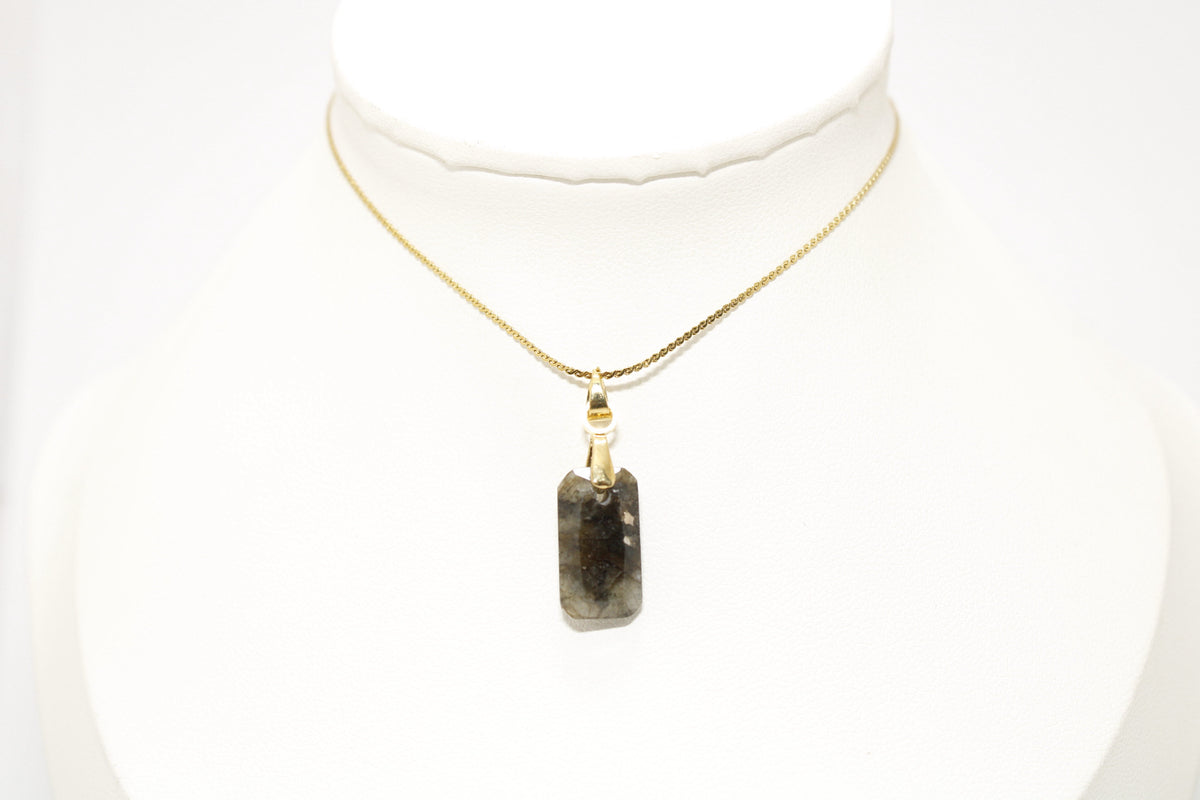 Collar Cuarzo Ahumado Rectangular Acero Inoxidable