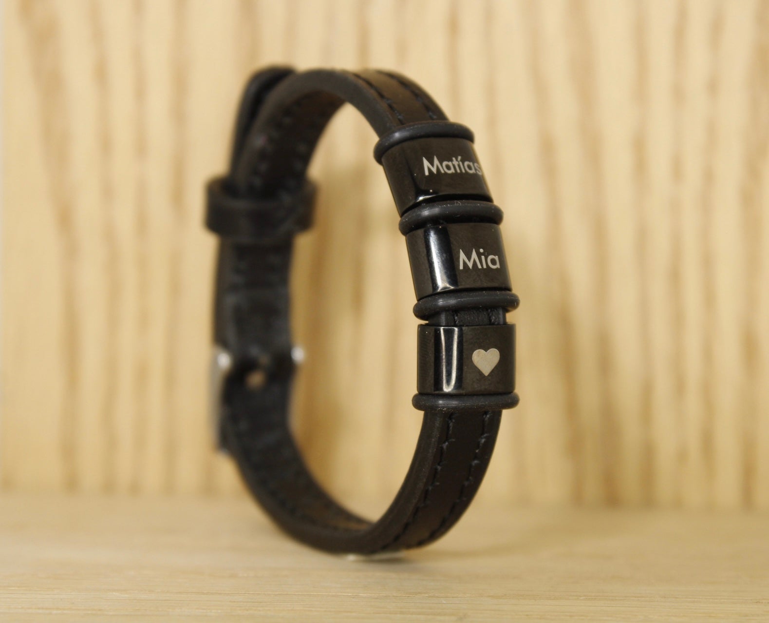 Brazalete 3 argollas acero inoxidable correa de piel estilo reloj