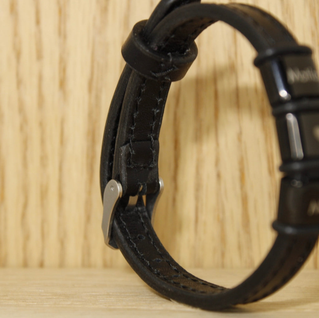 Brazalete 3 argollas acero inoxidable correa de piel estilo reloj