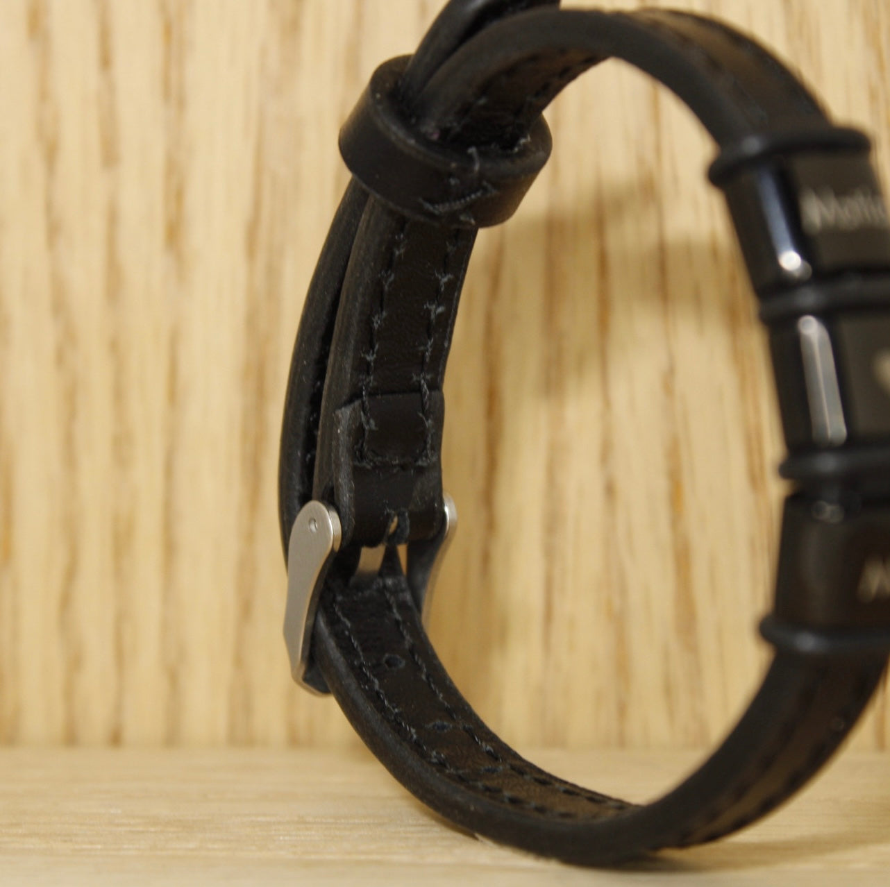 Brazalete 3 argollas acero inoxidable correa de piel estilo reloj