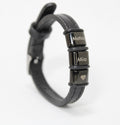 Brazalete 3 argollas acero inoxidable correa de piel estilo reloj