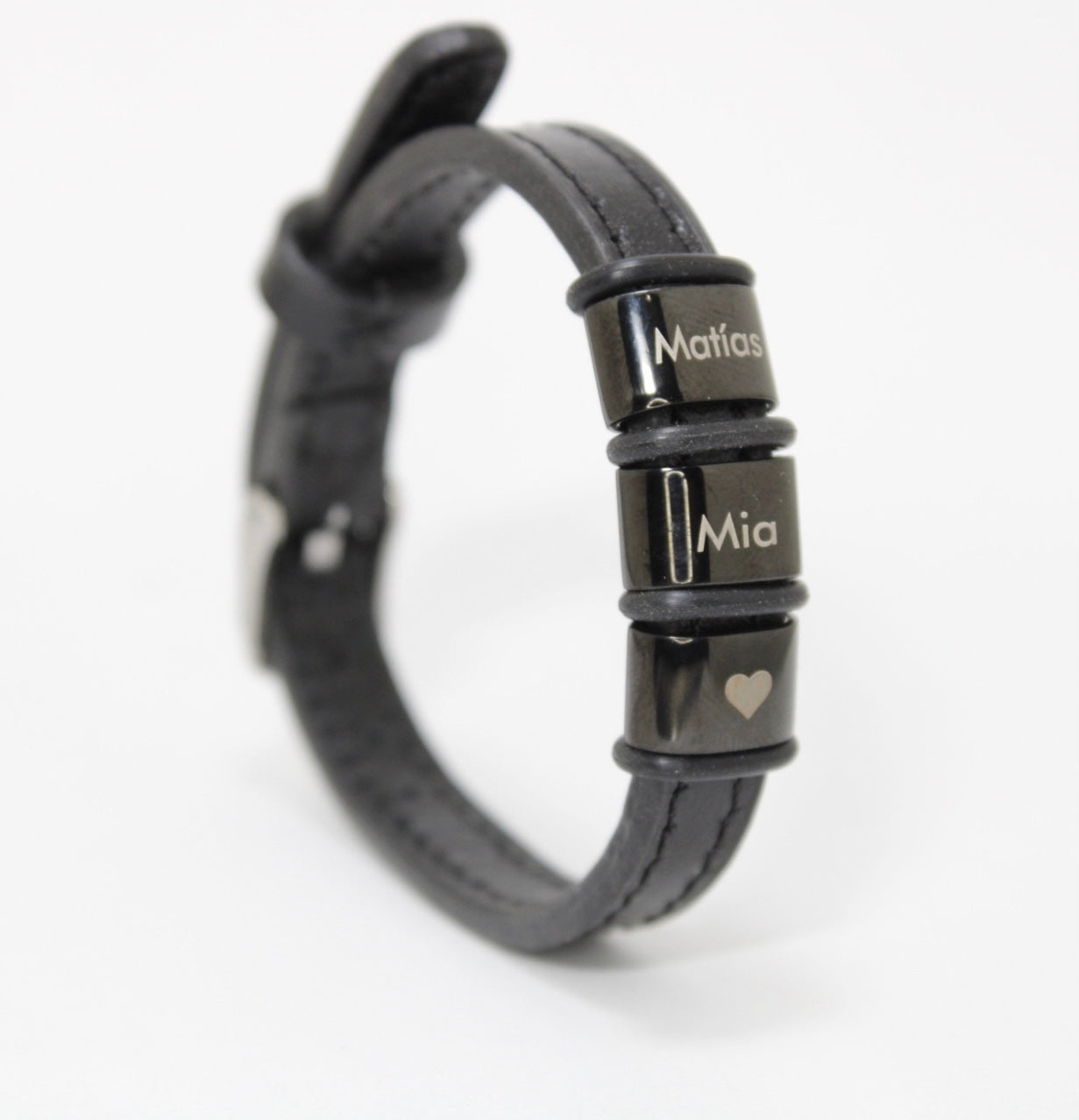 Brazalete 3 argollas acero inoxidable correa de piel estilo reloj