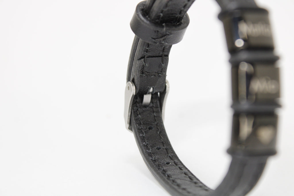 Brazalete 3 argollas acero inoxidable correa de piel estilo reloj