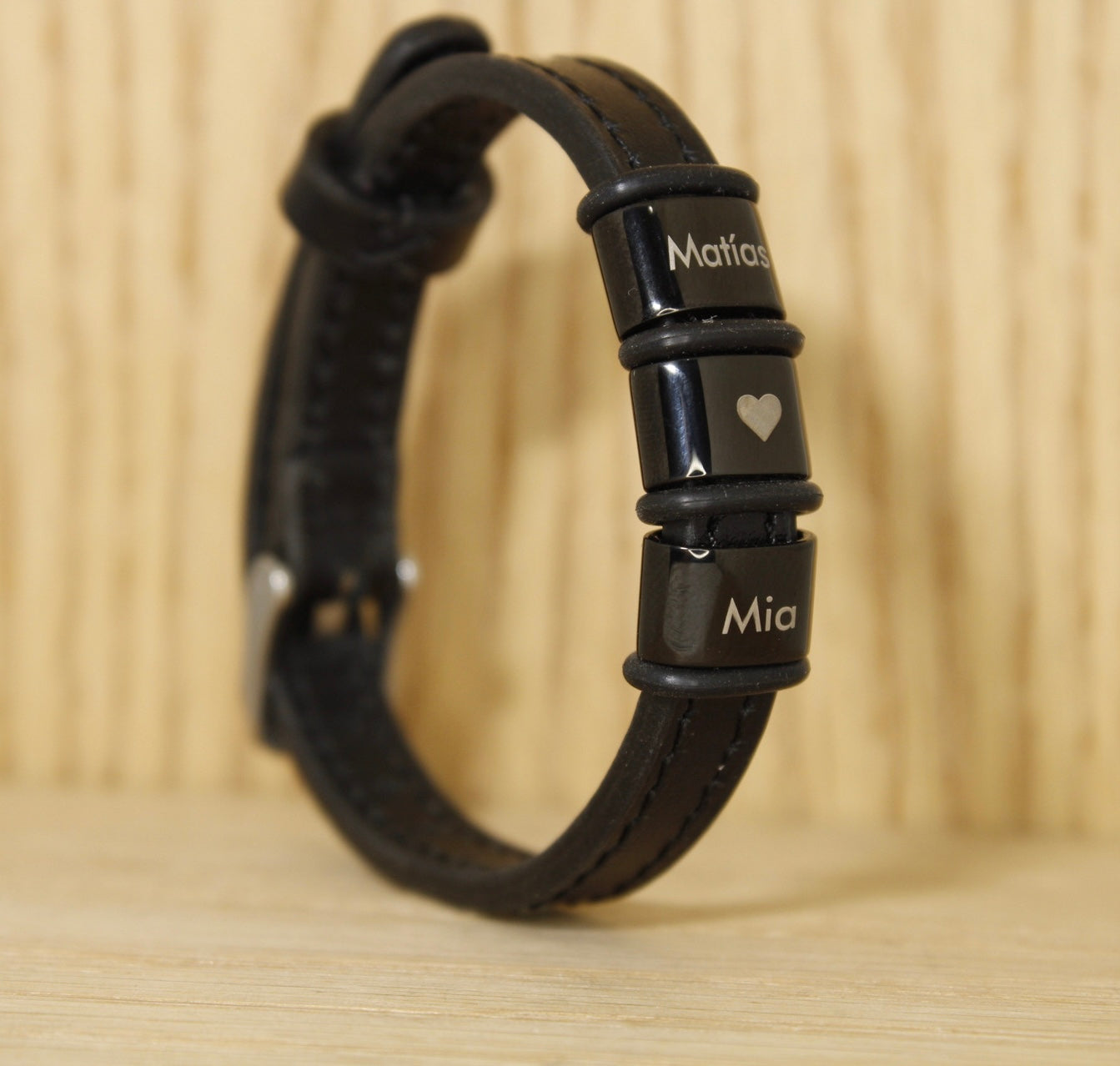Brazalete 3 argollas acero inoxidable correa de piel estilo reloj