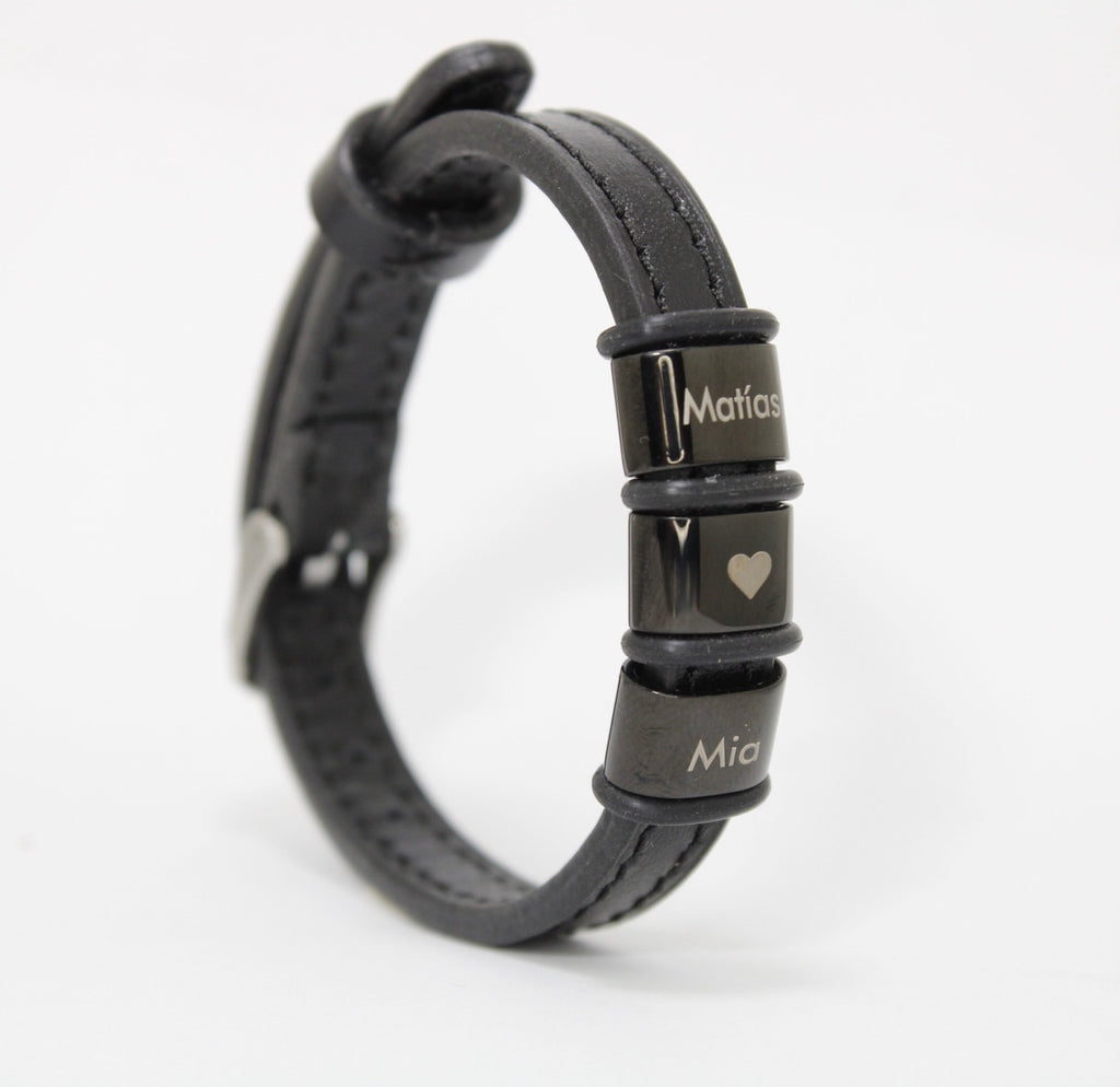 Brazalete 3 argollas acero inoxidable correa de piel estilo reloj