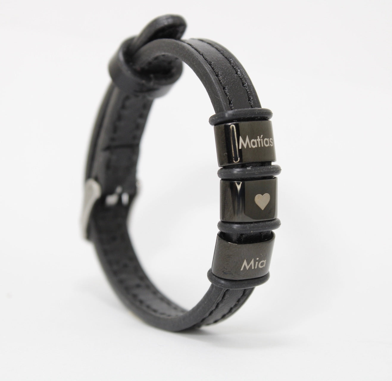 Brazalete 3 argollas acero inoxidable correa de piel estilo reloj
